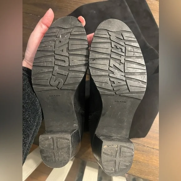 Stuart Weitzman Black Suede Over The Knee OTK Boots Block Heel Lug Sole Side Zip - Picture 8 of 10